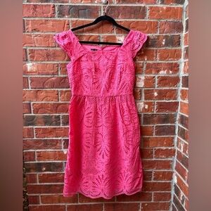 Talbots Womens 2 Pink Eyelet Flutter Sleeve Spring Wedding Guest Picnic Dress